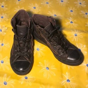 Leather side zip up and lace converses